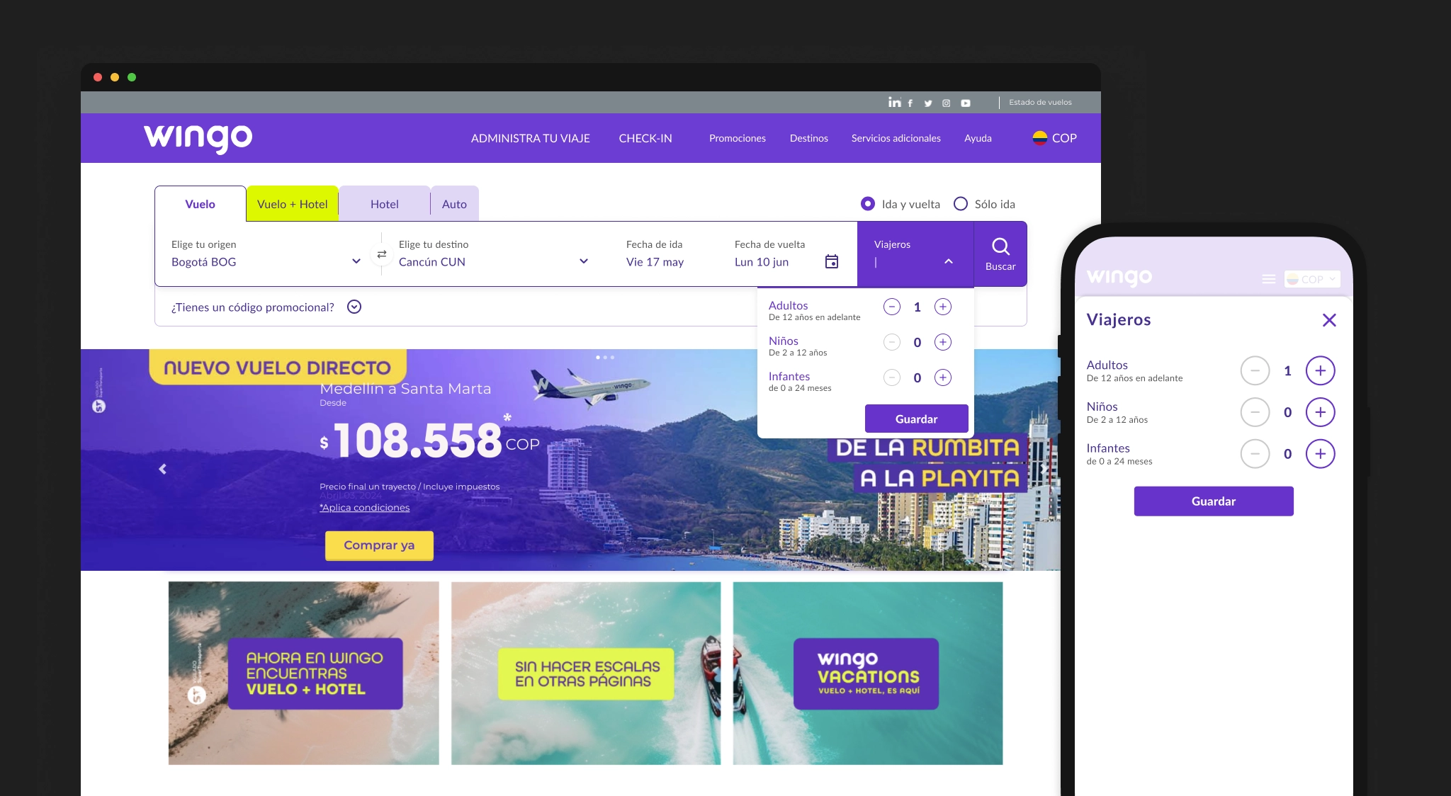 Buscador desktop y mobile de Wingo