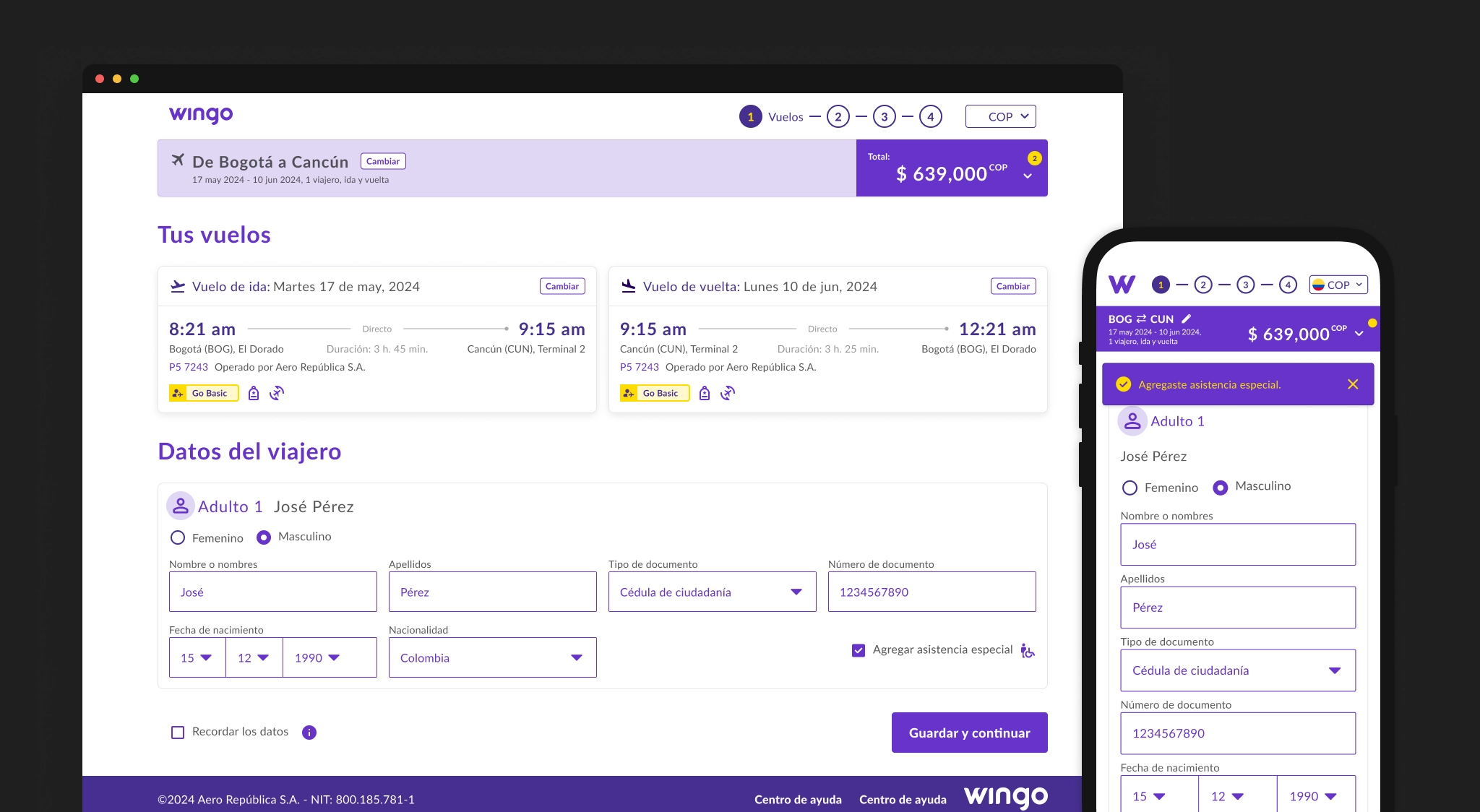 Up-Selling desktop y mobile de Wingo