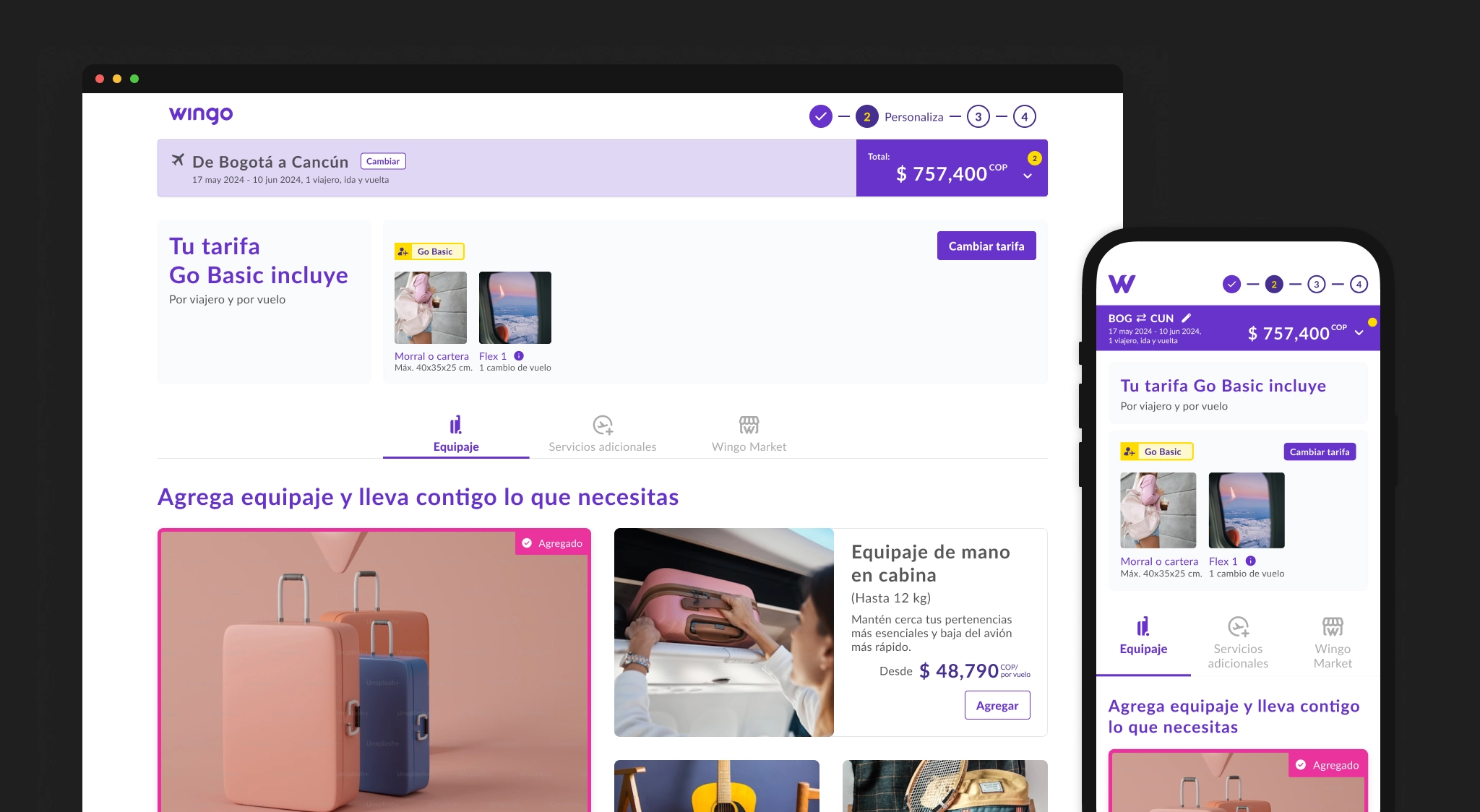 Personalización desktop y mobile de Wingo